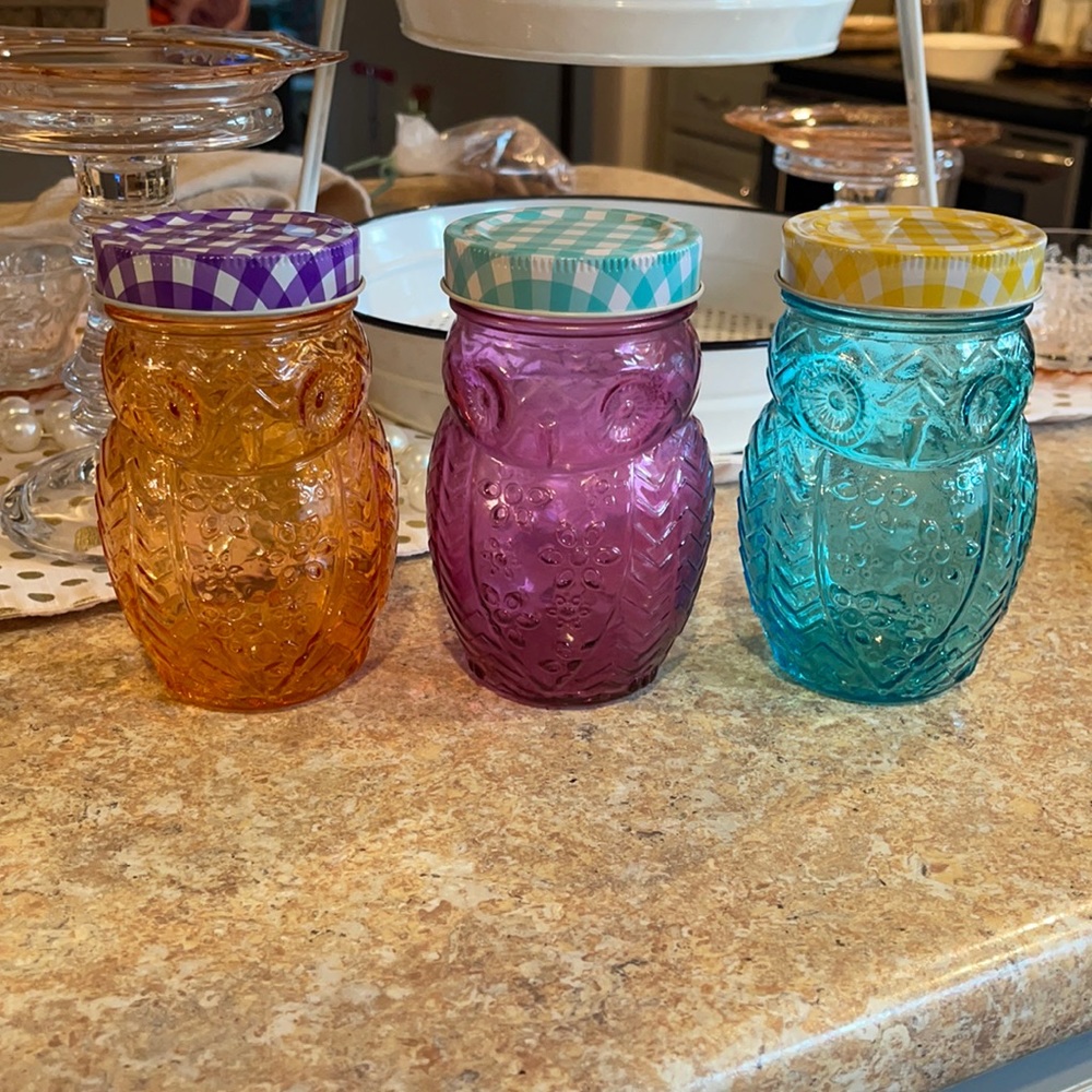 Set of 3 Owl Jars with lids
